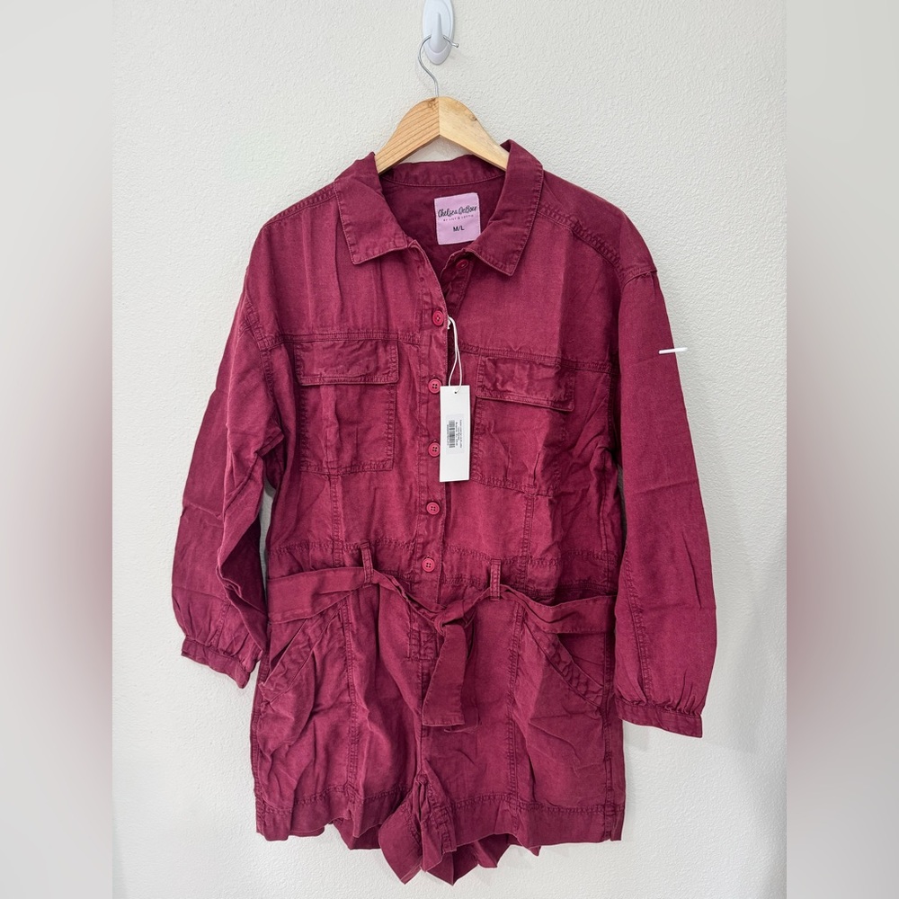 NWT Maroon color long sleeves romper short size M/L
